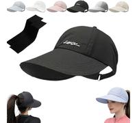 Pnedeodm Women's Wide Brim Sun Visor, Ponytail Friendly Summer Outdoor Hat, Outdoors Sports Golf Visor Beach Cap, Lightweight Protection Sport Tennis Visors for Beach, Hiking & Sports (Black)