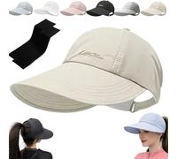 Pnedeodm Women's Wide Brim Sun Visor, Ponytail Friendly Summer Outdoor Hat, Outdoors Sports Golf Visor Beach Cap, Lightweight Protection Sport Tennis Visors for Beach, Hiking & Sports (Beige)