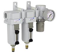 PneumaticPlus SAU430-N06DG-MEP Sistema de secado de aire de tres etapas, filtro de aire de partículas, filtro coalescente, regulador de presión de aire combinado NPT de 3/4 pulgadas, cuenco de metal,