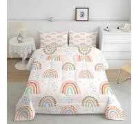 PNHCL Edredon Cama 105 Juvenil Arcoíris Color Dibujado a Mano Edredones Estampado155x220 cm Patrón Dibujos Animados Blanco Relleno Nordico 4 Estaciones para Niños y Niñas