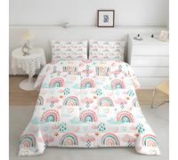 PNH dredon Cama 90 Infantil Arcoíris Dibujos Animados Nubes Rosa Amor Edredón 135x200 cm Estrellas Amarillas Gotas Lluvia Azules Edredones Infantiles con 2 Funda de Almohada para Niños y Niñas