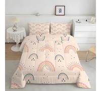 PNHCL Edredon Cama 90 Infantil Arcoíris Patrón Rosa Edredón 135x200 cm Gotas Lluvia Rayas Colores Edredones Infantiles con 2 Funda de Almohada para Niños y Niñas