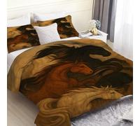 PNHCL Edredón Nórdico Estampado de Caballo Marrón 4 Estaciones Reversible - Relleno de Microfibra, Suave y Lavable, Animales Tamaño 220x240 cm para Cama 135/150 MS7