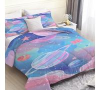 PNHCL Edredón Nórdico Estampado de Planeta Cielo Estrellado 4 Estaciones Reversible - Relleno de Microfibra, Suave y Lavable, Espacio Tamaño 220x240 cm para Cama 135/150