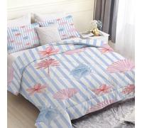 PNHCL Edredón Nórdico Estampado de Vida Marina 4 Estaciones Reversible - Relleno de Microfibra, Suave y Lavable, Rayas Azul Blanco Tamaño 220x240 cm para Cama 135/150