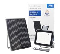 PNI Foco LED GreenHouse WS50 50W con panel solar, batería de 6000mAh, control remoto, temporización y brillo ajustable, 6500 K, IP65