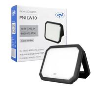 PNI Lámpara de trabajo LED LW10 10W, portátil, recargable, con 2 baterías 18650 de 4000 mAh, 6500 K, IP54, 700 lm, 2 niveles de brillo