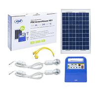 PNI Panel Solar, Sistema de energía Solar portátil, generador de energía Greenhouse H01 30W con batería de 12V / 7Ah, USB/Radio / MP3, 2 Bombillas LED