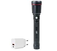 PNI Paquete de linterna de aluminio Adventure F420 con LED de 10 W, 1000 lm, hasta 420 m y fuente de alimentación CHG300 con puerto USB C y puerto USB-A
