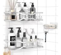 PNNP Estanteria Baño sin Taladros 3 Piezas, Estanteria Ducha Acero Inoxidable, Estante Ducha para Almacenamiento Champú Gel Ducha Jabonera Ducha, Organizador Ducha sin Taladro (Plata)