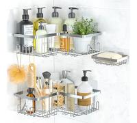 PNNP Estanteria Baño sin Taladros 3 Piezas: Estanteria Ducha Rinconera Acero Inoxidable, Estante Organizador para Almacenamiento de Champú Gel Jabonera (Plata)