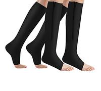 Pnosnesy 2 Pares de Calcetines de Compresión con Cremallera de 15 a 20 mmHg, Hasta la Rodilla, Puntera Abierta, venas Varicosas, Medias para Edema, Hinchado (S/M, Black)