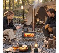 Pnpaea Estufa De LeñA para Camping,PortáTil INOX con Alfombrilla TéRmica | Con Ventana,Tubos De Chimenea, Bandeja De Cenizas Y Guantes TéRmicos,Para Tienda, Exterior Y JardíN