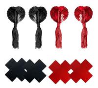 PNPGDYKR 4 Pares Pezones Pegatinas, Funda Pezón Autoadhesiva con Borlas Lentejuelas Sensuales Femeninas Reutilizables Lencería Forma Corazón Sujetador Femenino Cremosas Pezones