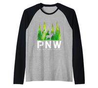 PNW Pacific Northwest Moose Naturaleza Amante Camiseta Manga Raglan