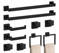 PNWNNH - Juego de 10 Accesorios de baño Negro Mate, toallero de 60 cm, Juego de Accesorios de baño de Acero Inoxidable Sus 304, para Montaje en Pared de baño