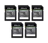 PNY 32GB Elite Class 10 U1 V10 SDHC Flash Memory Card 5-Pack - 100MB/s Read Class 10 U1 Full HD UHS-I Full Size SD