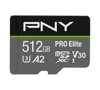 PNY 512GB Pro Elite C10 U3 V30 A2 microSDXC Tarjeta de Memoria Flash | Hasta 100 MB/s de lectura, UHS-I, hasta 90 MB/s de escritura, rendimiento profesional, 4K Ultra HD, Full HD