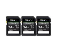 PNY 64GB Elite-X Class 10 U3 V30 SDXC Flash Memory Card 3-Pack - 100MB/s Class 10 U3 V30 4K UHD Full HD UHS-I Full Size SD