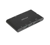 PNY A-2UF-2TC-K01-RB 9 en 1 Mini Hub Portátil con Cable USB-C Integrado con 2 Puertos USB-C, 2 Puertos USB-A 3.1, 1 Puerto HDMI, 1 Puerto VGA, 1 Puerto RJ45, 2 Puertos SD/microSD, Negro