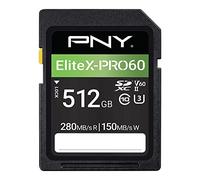 PNY EliteX-PRO60 - Tarjeta de Memoria SDXC UHS-II (512 GB, 280 MB/s, Lectura, U3, V60, 4K UHD, Full HD, UHS-II para fotógrafos Profesionales y Creadores de Contenido, cámaras réflex Digitales,