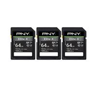 PNY Paquete de 3 Tarjetas de Memoria Flash SDXC Elite-X Clase 10 U3 V30 de 64 GB, 100 MB/s, Clase 10, U3, V30, 4K UHD, Full HD, UHS-I, SD de tamaño Completo