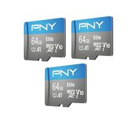 PNY Tarjeta de Memoria Flash Elite de 64 GB Clase 10 U1 V10, A1 microSDXC para Dispositivos móviles, 100 MB/s, Full HD, UHS-I, Micro SD, Paquete de 3