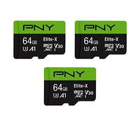 PNY Tarjeta de Memoria Flash Elite-X Clase 10 U3 V30 de 64 GB, 3 Unidades (Paquete de 1) - 100 MB/s, Clase 10, U3, V30, A1, 4K UHD, Full HD, UHS-I, Micro SD