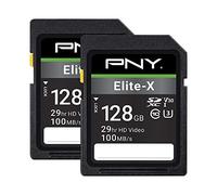 PNY Tarjeta de Memoria Flash Elite-X Clase 10 U3 V30 SDXC de 128 GB, Paquete de 2-100 MB/s, Clase 10, U3, V30, 4K UHD, Full HD, UHS-I, tamaño Completo SD