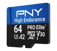PNY Tarjeta de Memoria Flash Pro Elite de Alta Resistencia microSDXC de 64 | C10 U3 V30 A2, UHS-I, 4K UHD, hasta 17,2 K horas de grabación, hasta 100 MB/s de lectura, cámaras de vigilancia