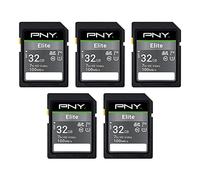 PNY Tarjeta de Memoria Flash SDHC Elite Class 10 U1 V10 de 32 GB, Paquete de 5 - 100 MB/s de Lectura, Clase 10, U1, V10, Full HD, UHS-I, tamaño Completo SD