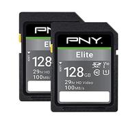 PNY Tarjeta de Memoria Flash SDXC Elite Class 10 U1 V10 SDXC de 128 GB, Paquete de 2 Unidades, 100 MB/s de Lectura, Clase 10, U1, V10, Full HD, UHS-I, SD de tamaño Completo