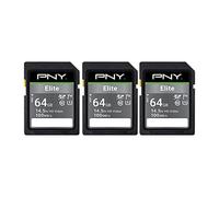 PNY Tarjeta de Memoria Flash SDXC Elite Class 10 U1 V10 SDXC de 64 GB, Paquete de 3 Unidades, 100 MB/s de Lectura, Clase 10, U1, V10, Full HD, UHS-I, SD de tamaño Completo (P-SD64GX3U1100EL-MP)
