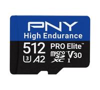 PNY Tarjeta microSDXC 512GB Pro Elite™ High Endurance C10 U3 V30 A2, hasta 100/90 MB/s de Lectura/Escritura, 4K UHD, Full HD, UHS-I, cámara de vigilancia y de Seguridad, Dash CAM