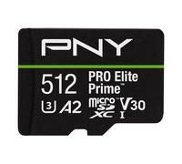 PNY Tarjeta microSDXC 512GB Pro Elite Prime Class 10 U3 V30 A2 + Adaptador SD - hasta 200MB/s, Class 10, U3, V30, A2, 4K UHD, Full HD, UHS-I