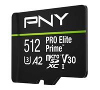 PNY Tarjeta microSDXC 512GB Pro Elite Prime Class 10 U3 V30 A2 + Adaptador SD - hasta 200MB/s, Class 10, U3, V30, A2, 4K UHD, Full HD, UHS-I