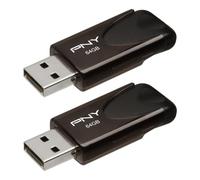 PNY Unidad Flash USB 2.0 de 64 GB, 2 Unidades | Duradero, ligero, diseño de cuello deslizante, trabilla para llaves para un fácil transporte, almacenamiento móvil esencial