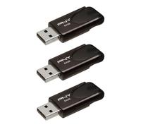 PNY Unidad Flash USB 2.0 de 64 GB Attaché 4, Paquete de 3 | Duradero, ligero, diseño de cuello deslizante, trabilla para llaves para un fácil transporte, almacenamiento móvil esencial