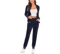 PNZLZIA Conjunto de chándal de Terciopelo para Mujer, chándal de Terciopelo de otoño de 2 Piezas, Conjuntos de Sudadera con Capucha y Cremallera Completa de Terciopelo (Small,Navy)