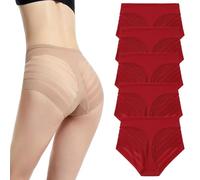 PNZLZIA Floralshe Calzones, Braguitas Moldeadoras de Cintura Alta sin Costuras con Control de Abdomen y realce de glúteos, Tanga de Encaje de Rayas Invisibles (Red,L)