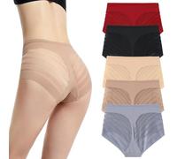 PNZLZIA Floralshe Calzones, Braguitas Moldeadoras de Cintura Alta sin Costuras con Control de Abdomen y realce de glúteos, Tanga de Encaje de Rayas Invisibles (5pcs,S)