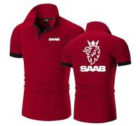 Po.lo Camisetas Manga Corta Hombre S.A.A.B, Informales Camiseta de Cuello en V con Estampado, Ropa de Trabajo Verano para Ocio al Aire Libre, Slim Fit(Red,XL)