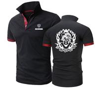 Po.lo Hombre Manga Corta Sc A. B, Camisetas con Cuello en V de Diseño Simple, Camiseta Casuales de Trabajo para Running Ciclismo, Hombre(Black Red,XL)