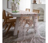 POABXYHD Mantel de Encaje con Bordado Floral de Tul y Flores Pequeñas, Mantel Bohemio de Gasa, Camino de Mesa para Fiestas, Bodas y Cocina - Decoración de Comedor Elegante