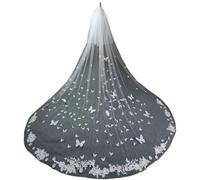 POABXYHD Velo de Novia Largo Catedral con Apliques Florales de Mariposa 3D y Borde de Encaje, Bodas, Color Marfil Blanco y Peine Incluido (Marfil, 200cm)