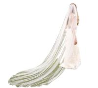 POABXYHD Velo de Novia Largo, Tul Liso con Borde Cortado, Diseño Elegante, Velo de Catedral, Ideal para Bodas y Sesiones de Fotos, Longitud de Punta del Dedo a la Capilla, Ocasiones