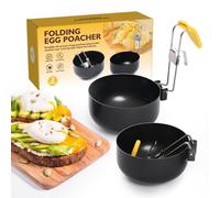 Poached Egg Cooker - Non-Stick Poached Egg Pan | Large Capacity Anti-Scaling Round Poacher With Foldable Handle Set | For Apartment Kitchen Food Prep Breakfast Sandwiches Includes Silicone Cover Brus