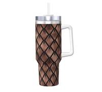 Poadnly Abanicos Art Déco de Oro Rosa sobre Fondo Negro,Vaso Ice Bully de 40 oz con asa, tapa, pajita, de acero inoxidable, taza de café para coche.