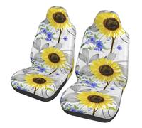 Poadnly Acuarela Girasoles Amarillos Flores Azules,Funda para Asiento de Coche Protectores para Asientos Delanteros de Coche, 2 Unidades