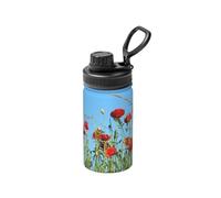 Poadnly Amapolas en el cielo azul,Botella de agua aislada de 12 oz, taza de café de acero inoxidable, termo al vacío, botella de agua
